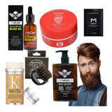 Kit Barba Cepillo + Cera + Aceite Barbería + Shampoo