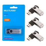 Kit 3 Pendrive Multilaser 32gb 2.0 Preto Atacado