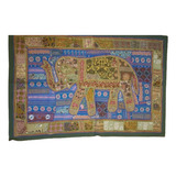 Tapiz Alfombra Hindú Elefante Bordado De India Original