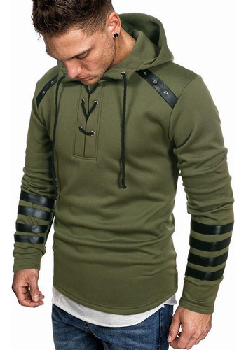 Sudadera Casual A La Moda De Cuero Con Capucha Para Hombre