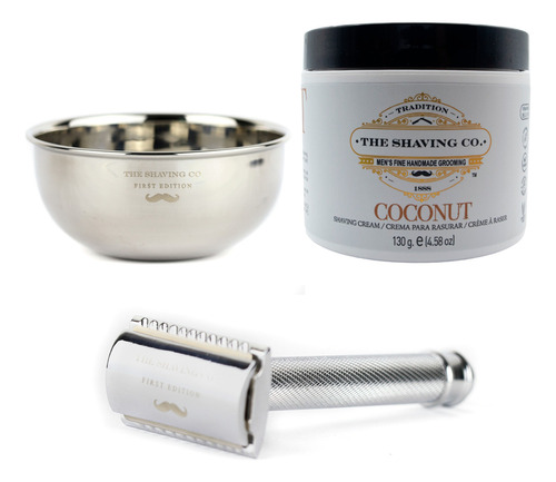 The Shaving Co Kit Crema De Afeitar Coco, Razor Metal, Bowl