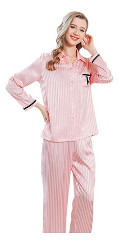 Conjunto De Pijama Para Mujer De Seda Satinada Con Puntos Re