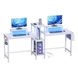 Furologee White Gaming Desk, 71 Long Desk For 2 Person With.