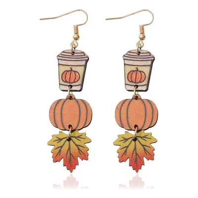 Pendientes Colgantes De Madera Con Estampado De Calabaza Oto