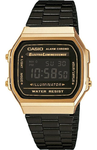 Reloj Casio Retro A168wegb-1b Unisex Negro Y Dorado Original