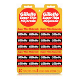 Gillette Super Thin Mejorada Roja 20 X 5 Hoja De Afeitar - Filo Simple Acero Inoxidable - Blister 20 Cajas De 5 Unidades C/u