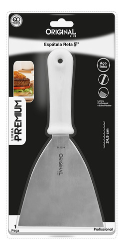 Espátula Reta Inox 5 Chapa Lanche Chapeiro Cozinha Cortador