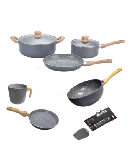 Set Olla Sarten Panq Wok Jarr Hudson Granito Pz Antiadheren