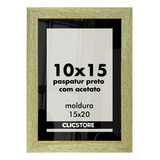 Moldura Paspatur Preto Quadro 10x15 Com Acetato Foto Retrato Cor Carvalho