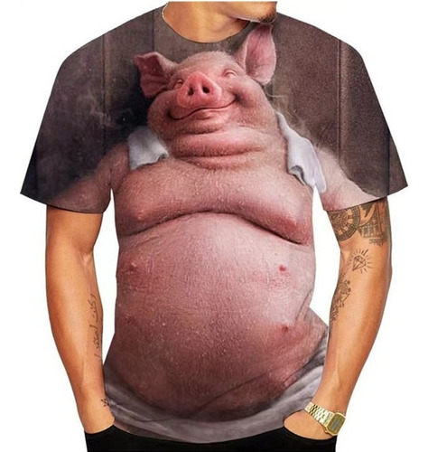 U Novedad 3d Impresión Cuello Redondo Camiseta Cerdo