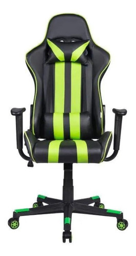 Cadeira Gamer Reclinável Em Couro Pu Preta E Verde Pel-3013
