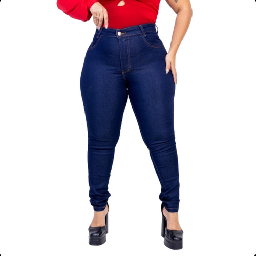  Calça Jeans Plus Size Feminina Com Lycra Cintura Alta