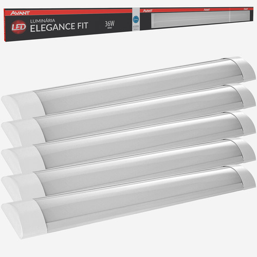 Kit 5 Luminária Tubular Led Slim 1mt Branco Frio 100cm 36w