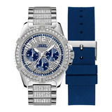 Reloj Guess De Hombre Original De Caballero Color De La Correa Plateado/azul