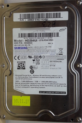 Disco Duro Samsung Hd204ui 2tb Sata 3.5 - 823 Recuperodatos