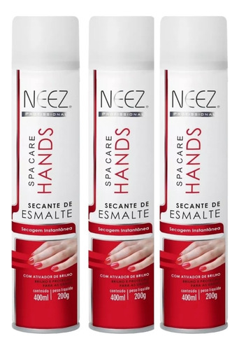 Kit 3 Secante De Esmalte Spray Unhas Profissional 400ml Neez