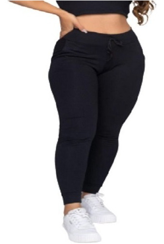 Calça Jogger Ribana Tecido Algodão Grosso Cadarço P/ Ajuste 