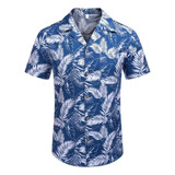 Camisa De Manga Corta Con Estampado Hawaiano Para Hombre