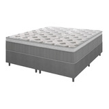 Hellen Ômega Cama Box Baú Colchão Molas Cinza Branco