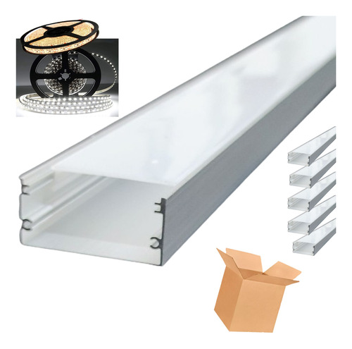 Pack 3 Perfil Aluminio Sobreponer 1.5m X 5.5cm Con Tira Led