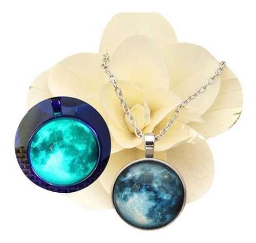 Collar Y Pulsera Luna Luminosa En Color Azul Y Aqua Con Envi