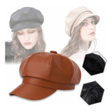 Gorra Boina De Cuero Retro Para Mujer Francesa Ajustable