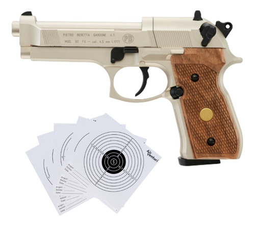 Co2 Pistola Beretta 92fs Nickel Madera .177 Pellets Xchws P