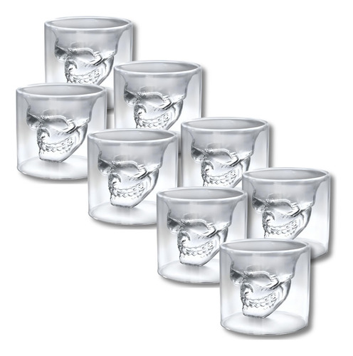 Pack De 8 Vasos Para Whiskey Calavera Maya 75ml Doble Fondo