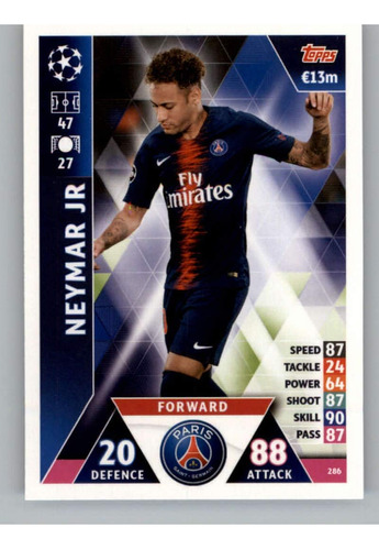 Topps Uefa Champions League Match Attax 286 Neymar Jr Paris 