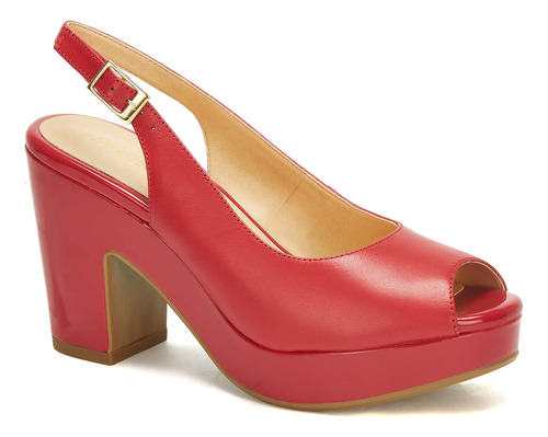 Zapatilla Tipo Peep Toe Andrea Piel Color Rojo Para Dama