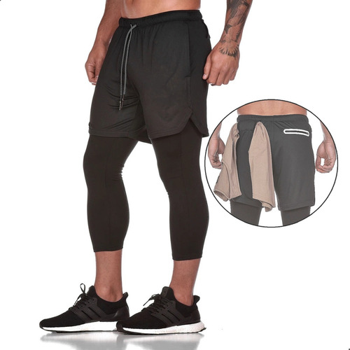 Licra Pantaloneta Black Deportiva Running Hombre Bolsillos