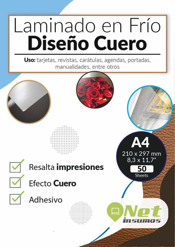 Laminado En Frío Efecto Cuero A4 Pack 50 Hojas