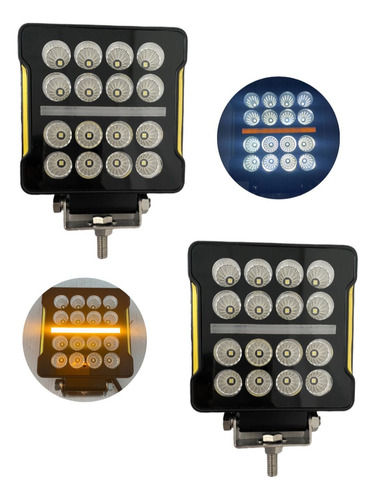 Faros Premium De Leds Cuadrados Blancos Con Cuartos En Ambar