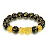 Pulsera Original Feng Shui Piedras Obsidiana Pixiu Oro