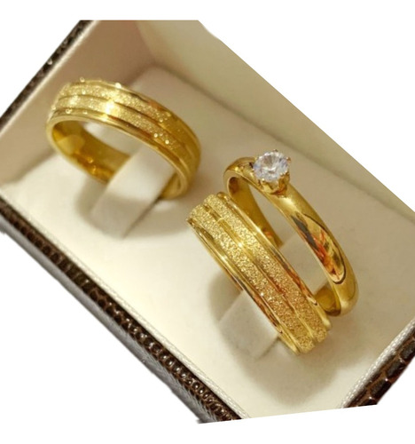 Alianças Casamento Banhada Ouro 18k 6mm + Anel Solitario