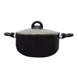 Cacerola Olla Cerámica Con Asas Tapa Vidrio Suka 24 Cm Negra Color Negro