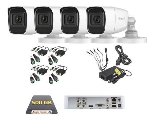 Kit Hilook 4 Camaras Microfono 1080p 2 Mp 500 Gb Baluns