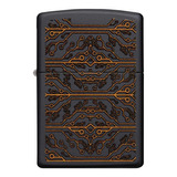 Encendedor Negro Mate Diseño Circuito Naranja Mechero Zippo 