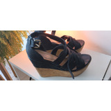 Sandalias De Cuero Negro  Kevingston Con Base De Corcho 