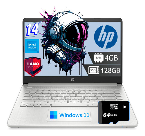 Laptop Hp 14 Intel Celeron N4120 128gb Ssd 4gb Ram 4 Nucleos