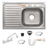 Tarja  De Empotrar 80x50 Cm Mezcladora Acero Inox (con Kit)