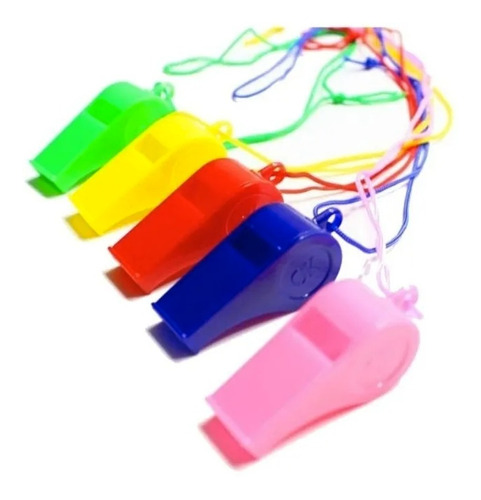 Pack 24 Silbatos Plasticos De Colores Con Cordon Para Colgar