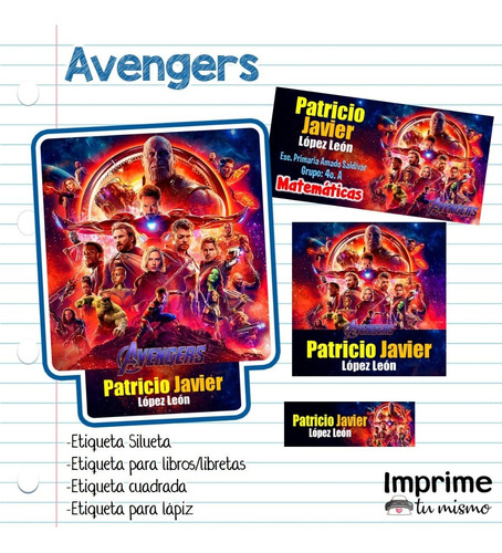 Kit Imprimible Etiquetas Escolares Avengers Infinity War