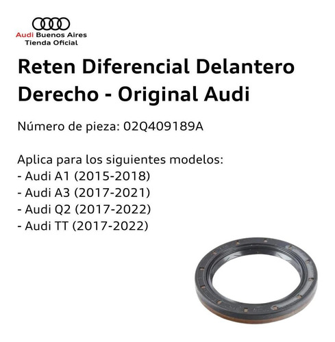 Reten Diferencial Delantero Derecho Audi A1 2015 Foto 2