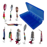 Kit De Cucharas Señuelo Metálicas Pesca Sur Organizador X10u