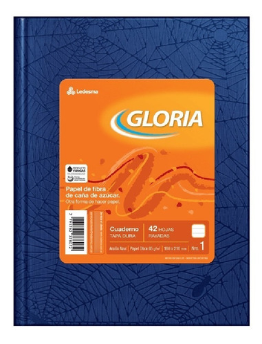 Cuaderno Gloria Tapa Dura X 42 Hojas Rayadas Azul