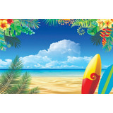 Painel Lona Festa Havaiana - Praia Tropical - 2,50 X 1,50