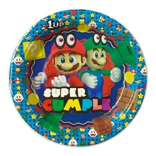 6 Platos Super Mario Bros Cotillón Cumpleaños 