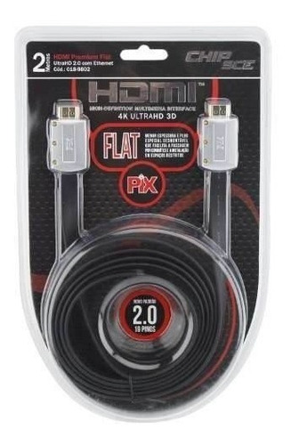 Cabo Flat Hdmi 2 Metros Desmontável 2.0 Ethernet 2m 4k Hd 3d