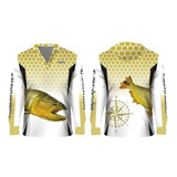 Remera Pesca Nuevo Milenio Dorado M/l Capucha Filtro Uv